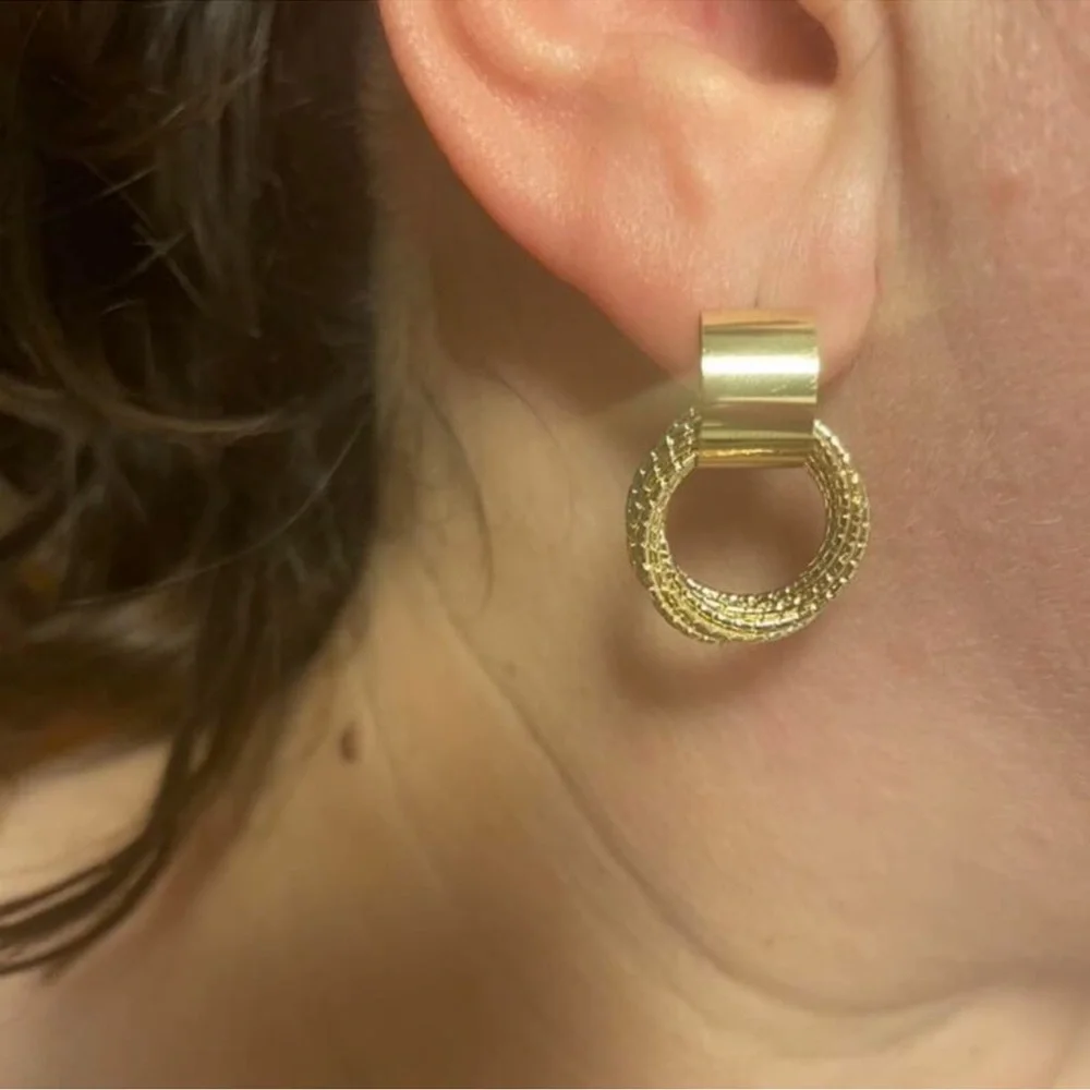 Gold Overlay Glam Lux Hoop Textured Circle Door Knocker Statement Earrings